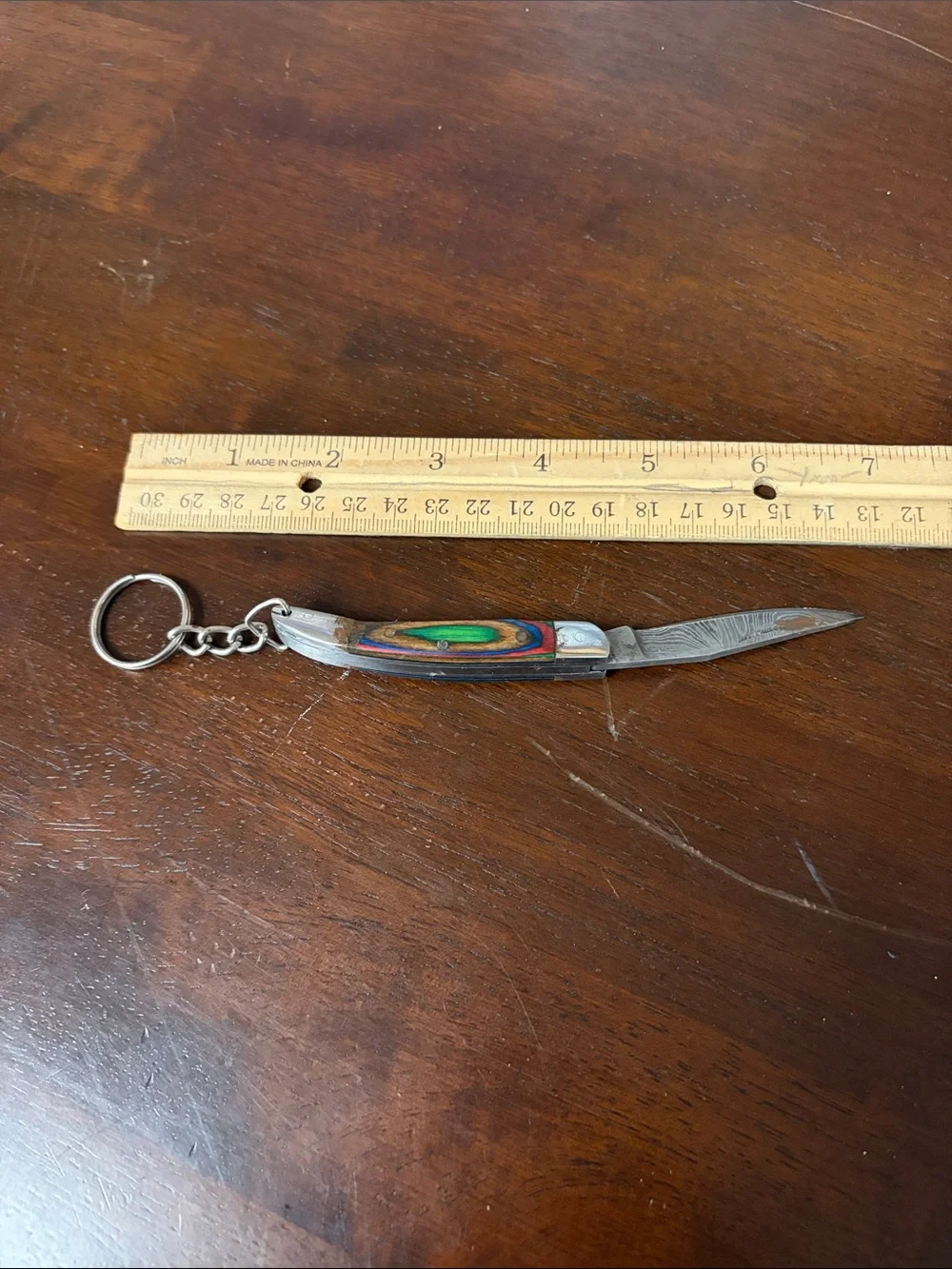 Hand crafted 5” folding Damascus steel keychain